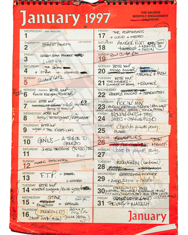 1997 January hand-written office wall calendar