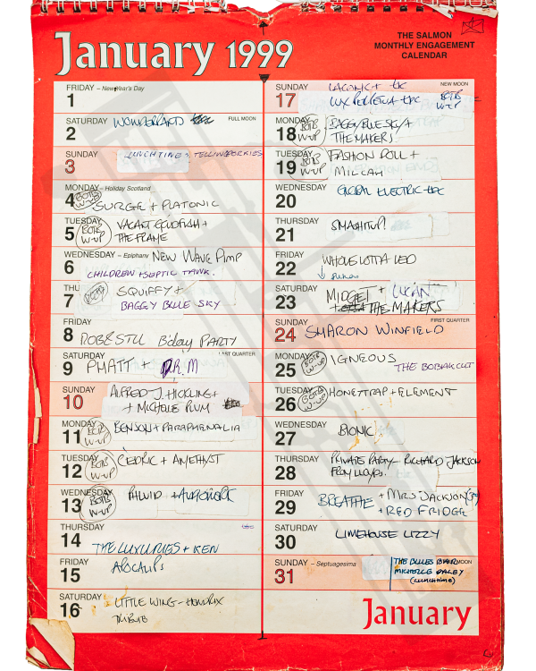 1999 January hand-written office wall calendar