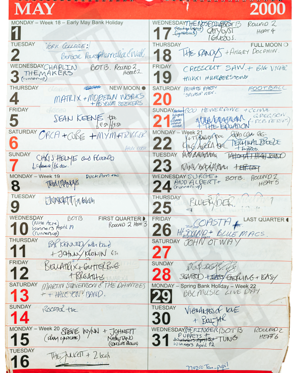 2000 May hand-written office wall calendar