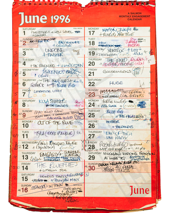 1996 June hand-written office wall calendar