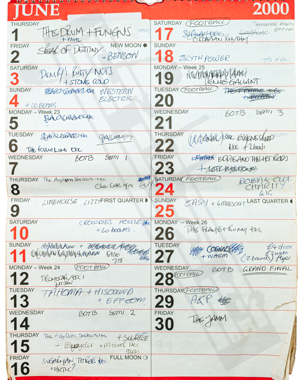 2000 June hand-written office wall calendar