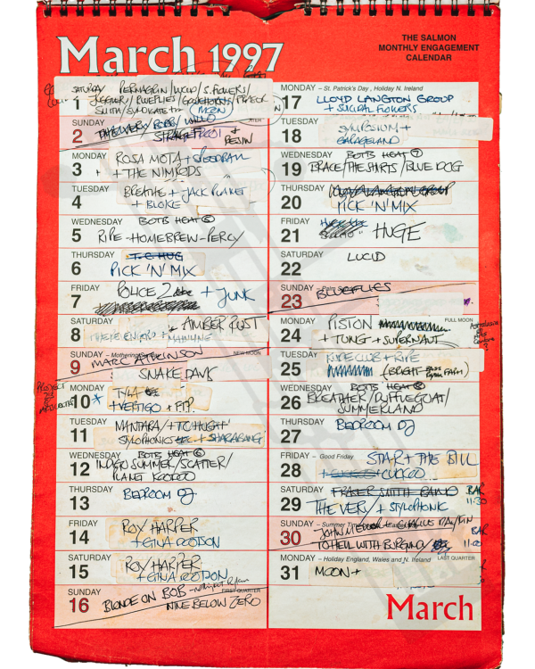1997 March hand-written office wall calendar