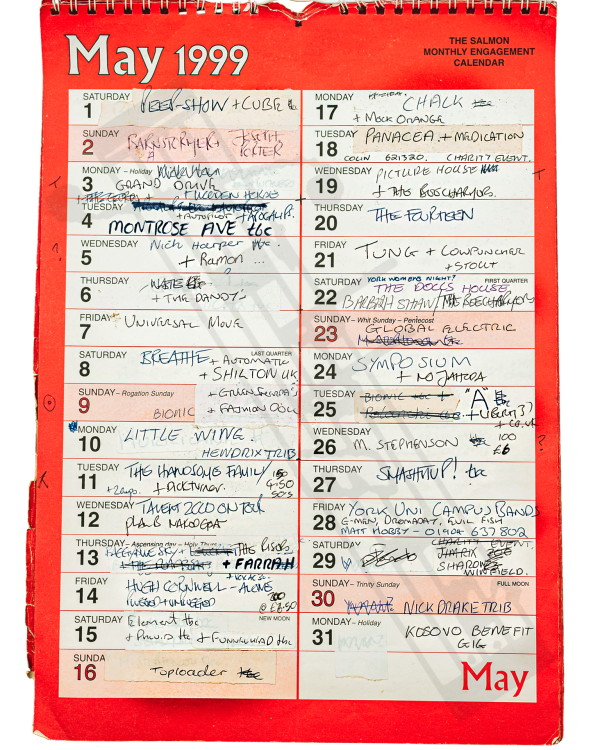 1999 May hand-written office wall calendar