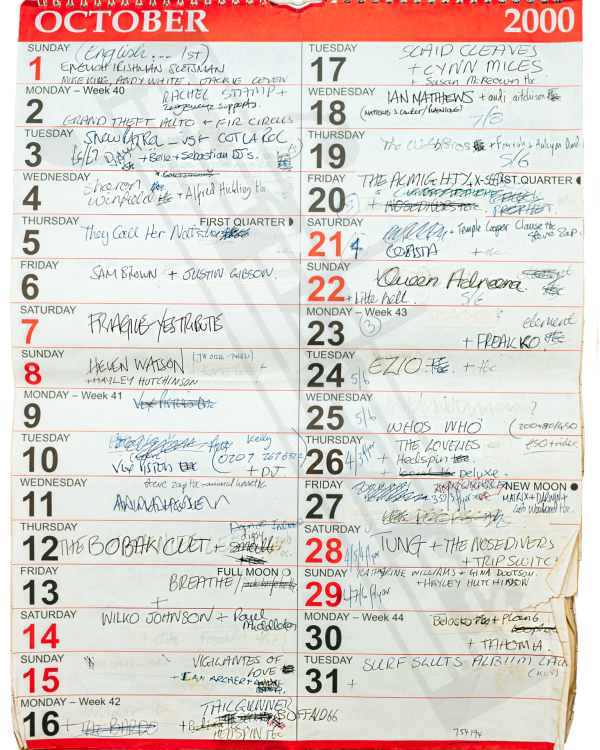 2000 October hand-written office wall calendar