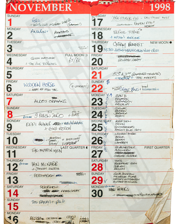 1998 November hand-written office wall calendar