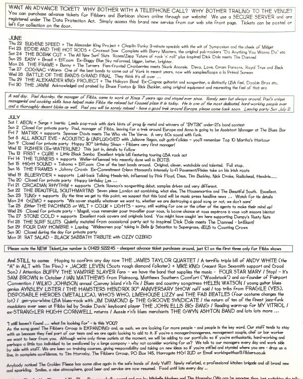 2000 June/July 'Lady Jane's In Acapulco, We Are Flying Down To Rio' listings