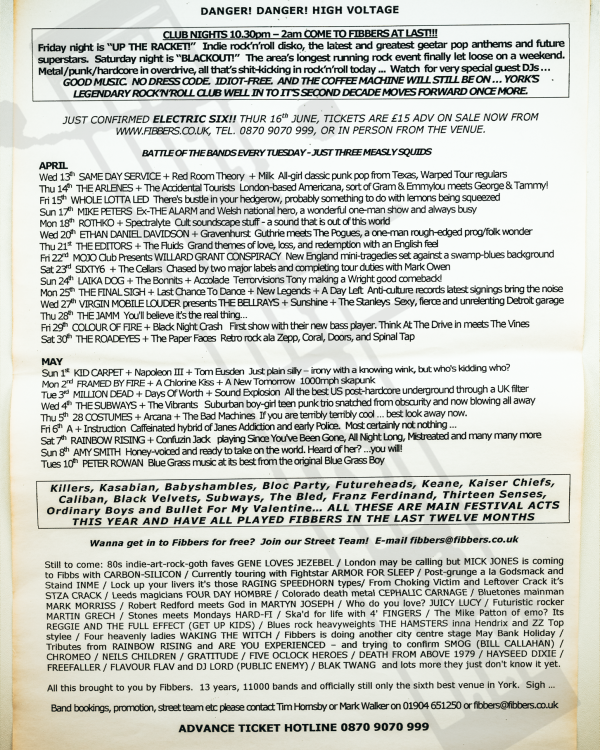 2005 April, May 'Danger danger, high voltage' listings