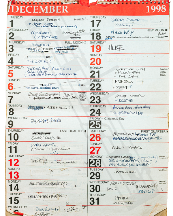 1998 December hand-written office wall calendar