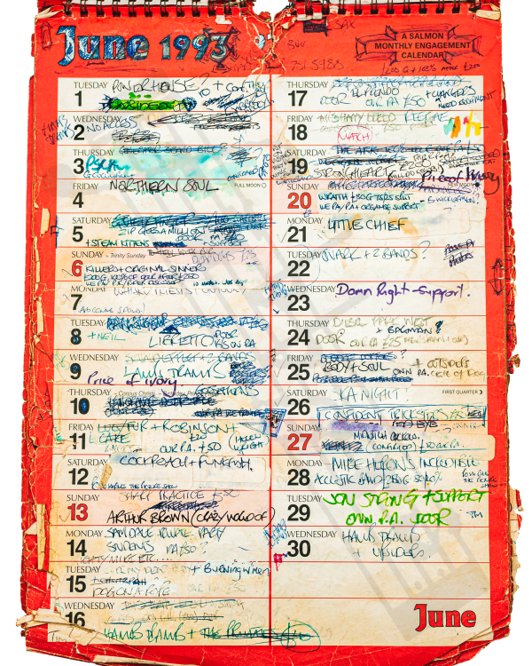 1993 June hand-written office wall calendar