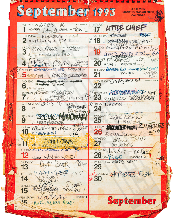 1993 September hand-written office wall calendar