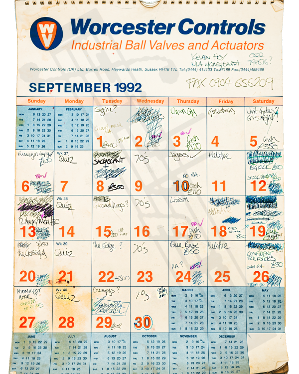 1992 September hand-written office wall calendar