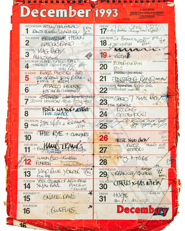 1993 December hand-written office wall calendar