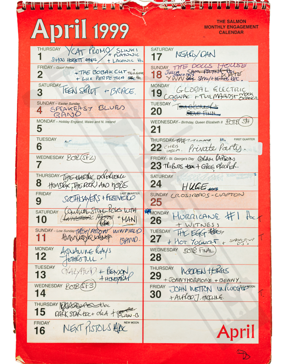 1999 April hand-written office wall calendar