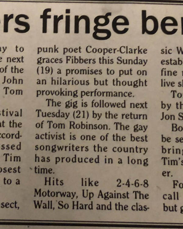 1995 John Cooper Clarke, Tom Robinson previews