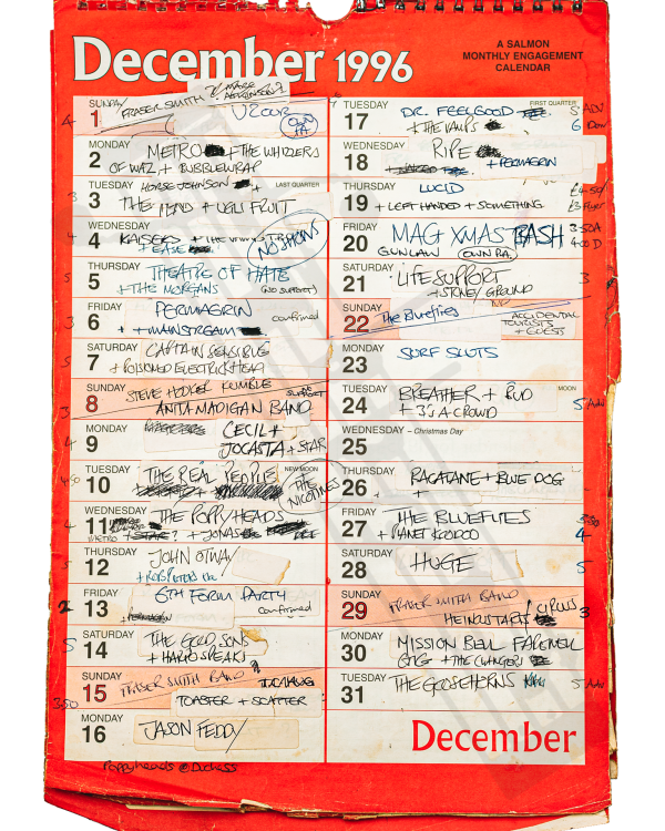 1996 December hand-written office wall calendar