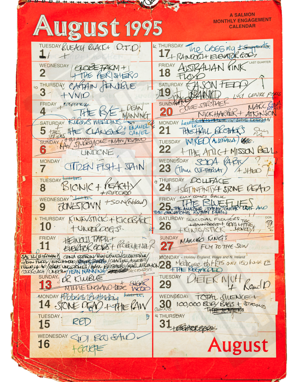 1995 August hand-written office wall calendar