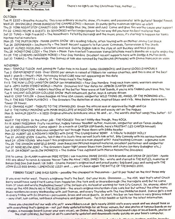 1999 October/November 'There's No Lights On The Christmas Tree, Mother...' listings