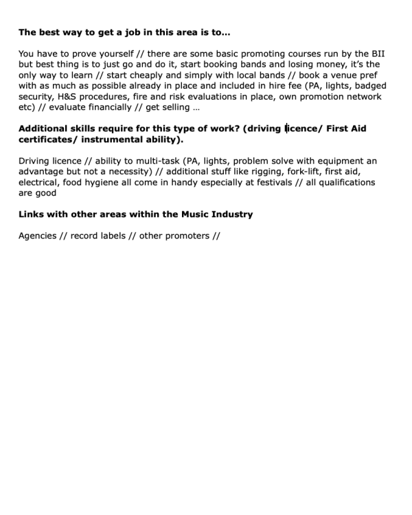 2000 Job role of an event promoter