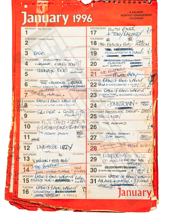 1996 January hand-written office wall calendar