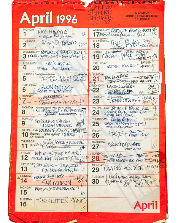 1996 April hand-written office wall calendar