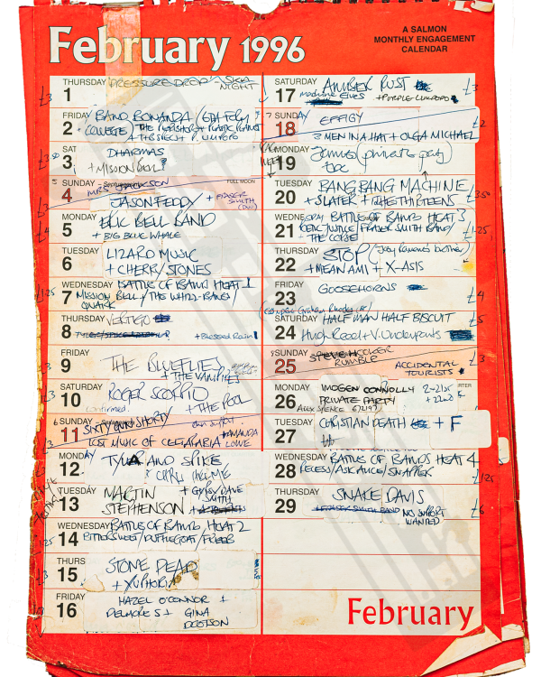 1996 February hand-written office wall calendar