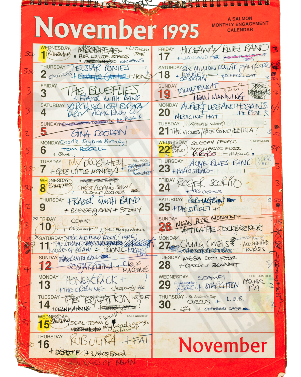 1995 November hand-written office wall calendar