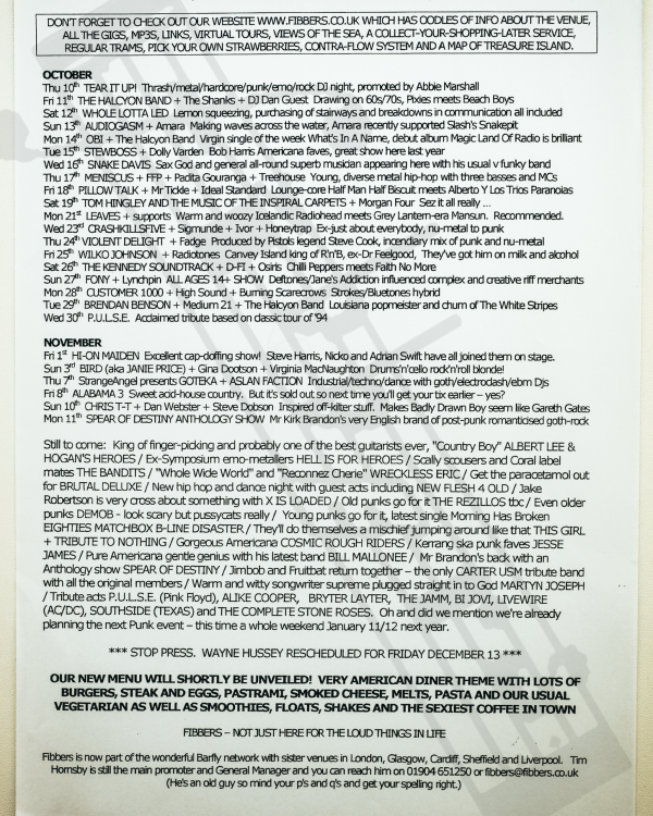2002 October, November 'Music may sooth the savage beast but some bands will always get on your tits' listings