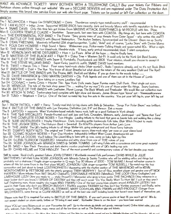 2001 March/April 'When 'You're Not Feeling Holy Your Loneliness Says That You've Sinned' listings