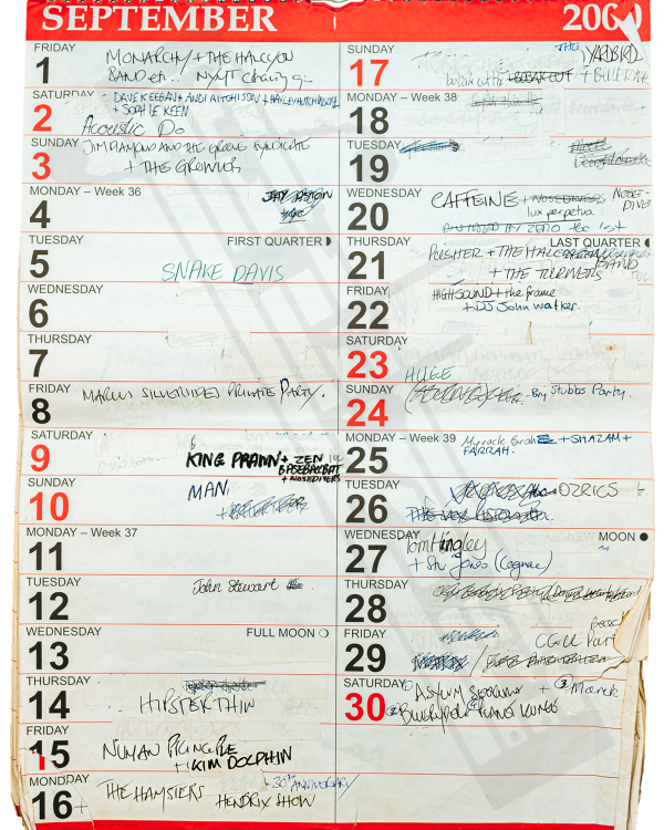 2000 September hand-written office wall calendar