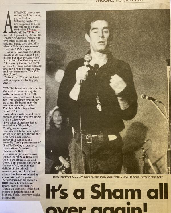 1994 Sham 69, Tom Robinson previews