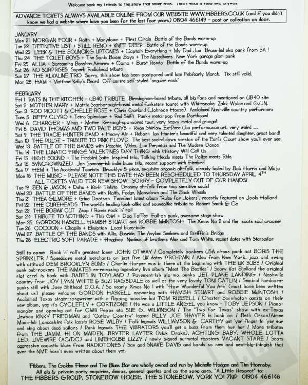 2002 January, February 'Welcome back my friends to the show that never ends, we're so glad you could attend' listings
