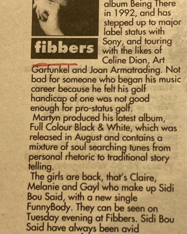 1996 Weekly preview with Martyn Joseph, Sidi Bou Said, Rock Bitch