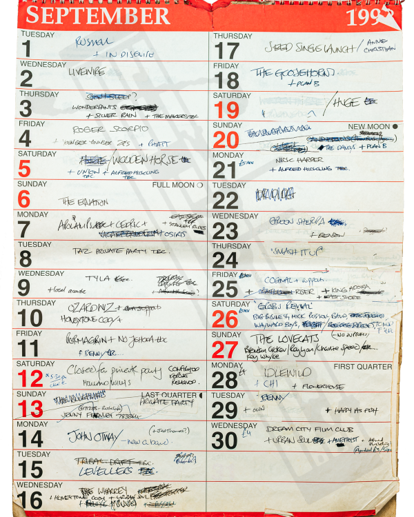 1998 September hand-written office wall calendar