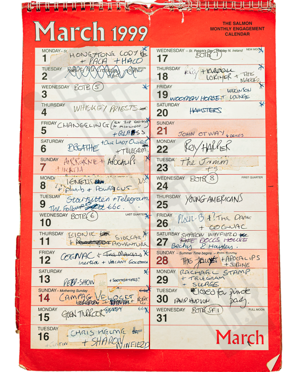 1999 March hand-written office wall calendar