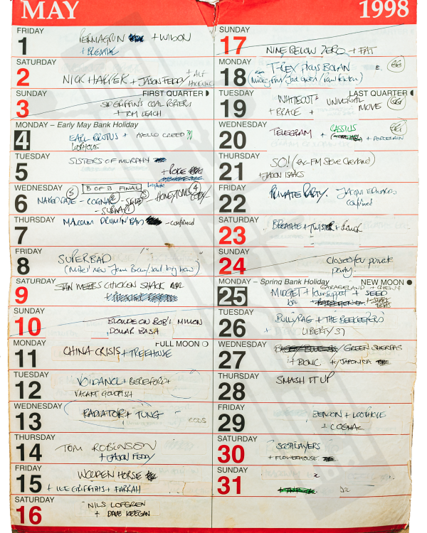 1998 May hand-written office wall calendar