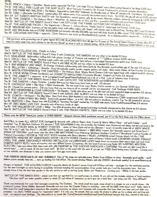 2000 April/May 'Ain't No Moonlight After Midnight' listings