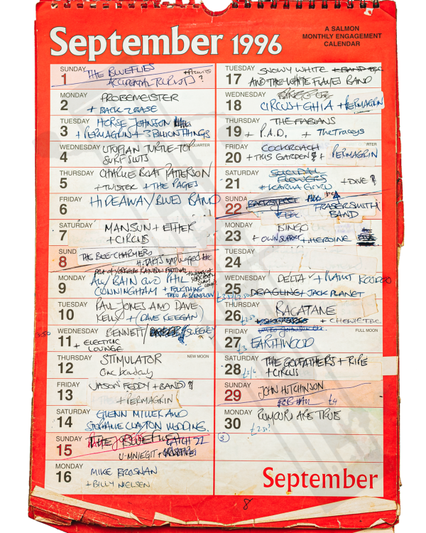 1996 September hand-written office wall calendar