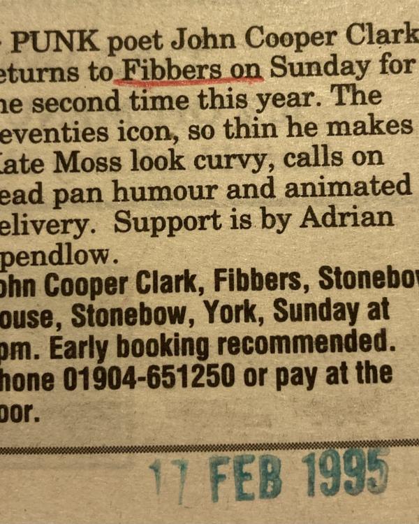 1995 John Cooper Clarke preview