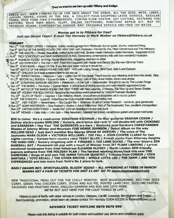 2004 February 'They've tried to set him up with Whisky and Indigo' listings