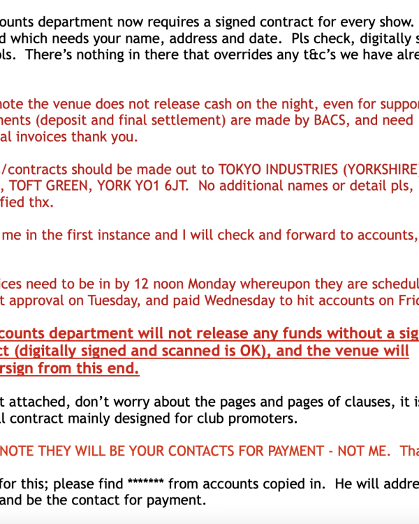 Contracts and payments terms