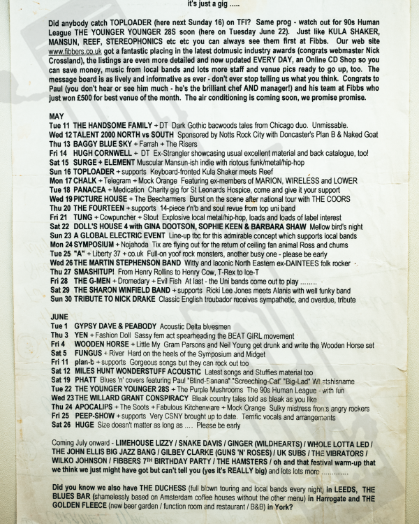 1999 May, June 'It's just a gig' listings