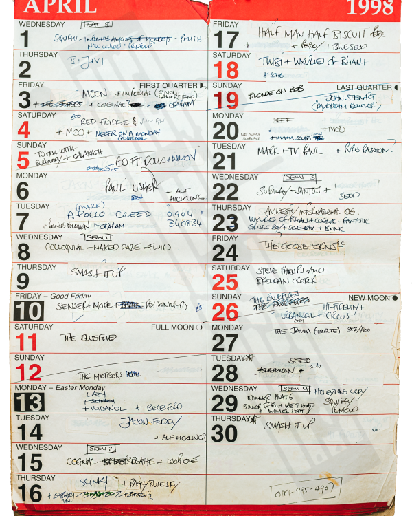 1998 April hand-written office wall calendar