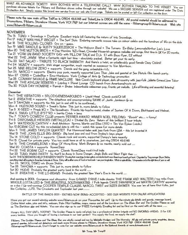 2000 November/December 'If I Could I'd Slip Inside Your Dreams, And You'd Be Laughing When You Wake' listings