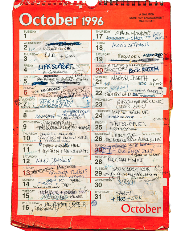 1996 October hand-written office wall calendar